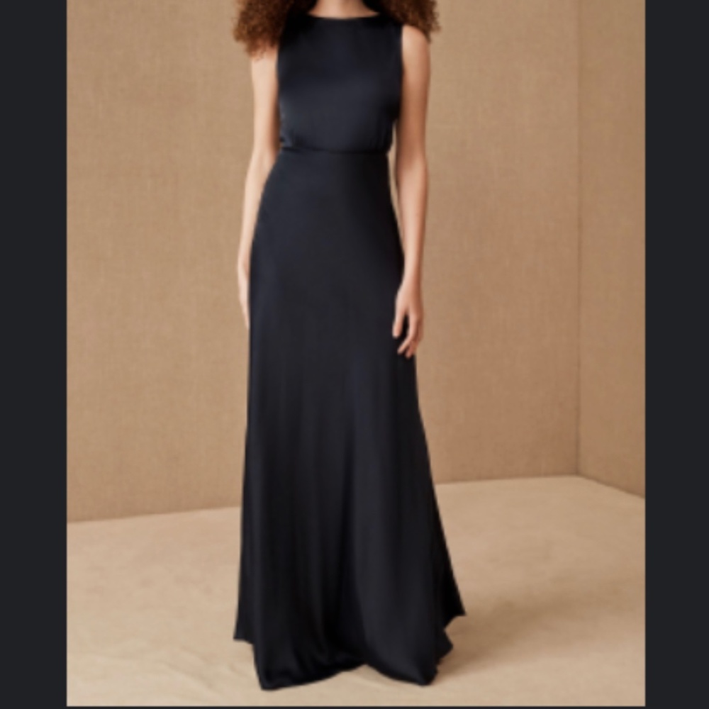 BHLDN Beckett Satin Charmeuse Maxi Dress (Midnight/Navy)